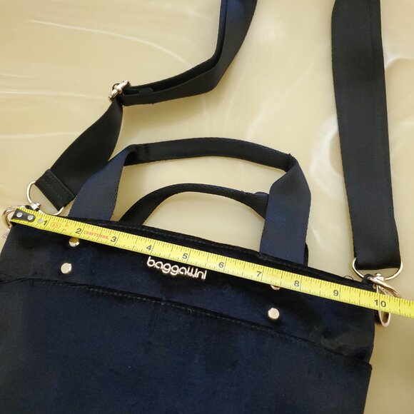 Baggallini Mini Carryall Tote Crossbody Bag Black Velvet With Gold Hardware - Picture 7 of 12